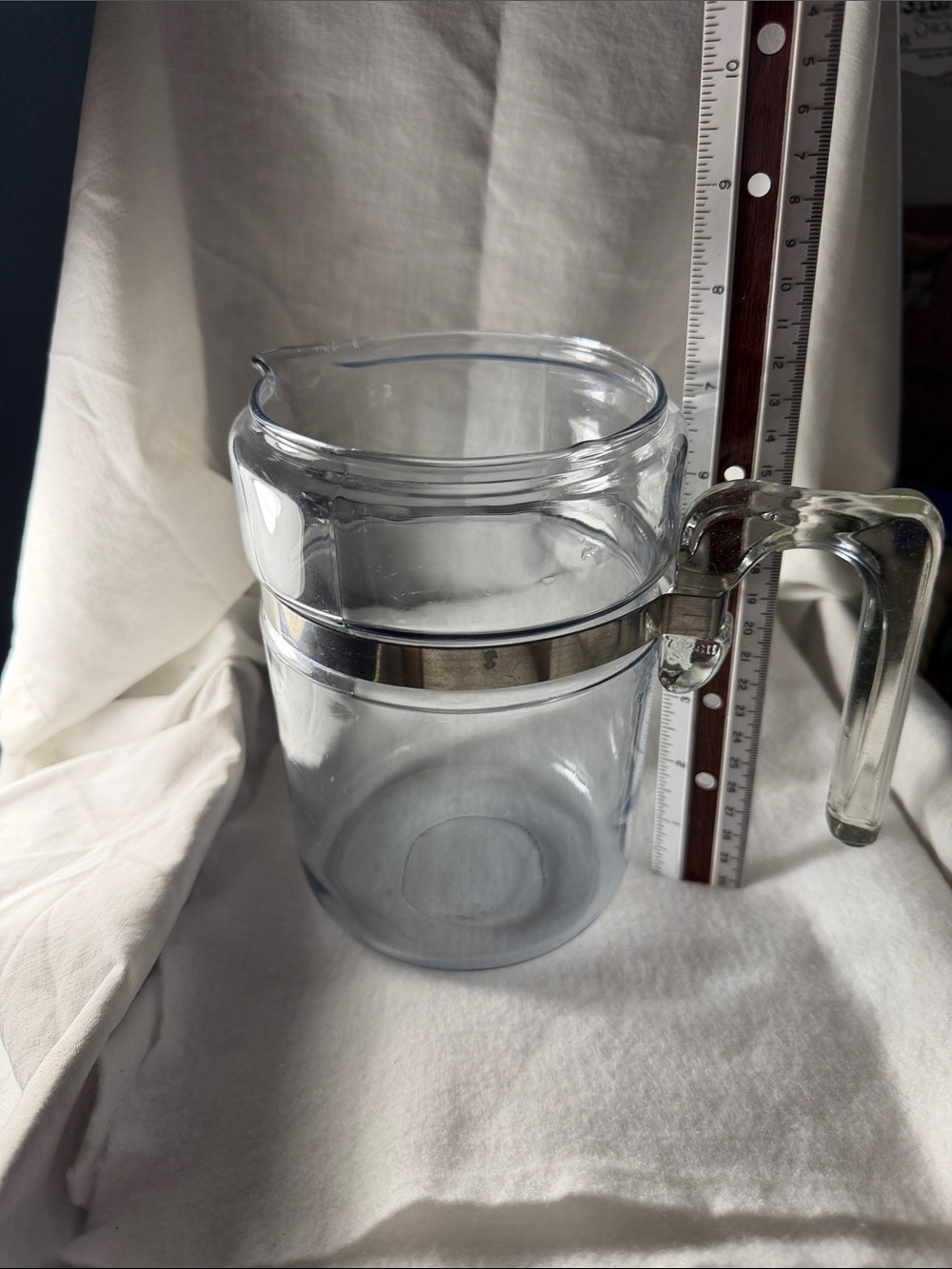 PYREX vintageClear Glass coffee percolator with handle.